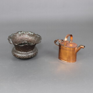 A Victorian copper hot water carrier 16cm x 30cm x 11cm together with an embossed copper thistle shaped jardiniere 18cm x 31cm 
