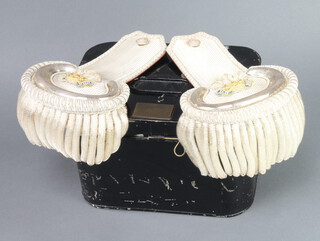 A pair of 19th Century "Welsh" Lord Lieutenants silver bullion epaulettes complete with Japanned tin 