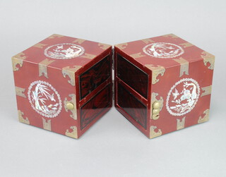 A Chinese red lacquered and inlaid mother of pearl jewellery box fitted 4 drawers, 13cm h x 24cm w x 12cm d  