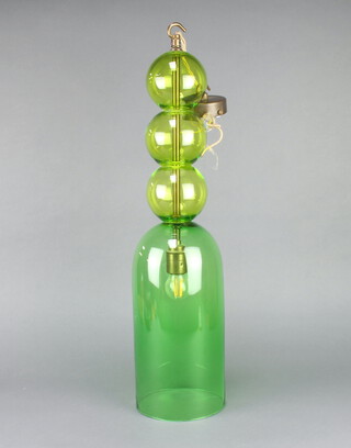 A Curiousa & Curiousa green glass "Gobstopper" lamp 61cm h x 16cm diam