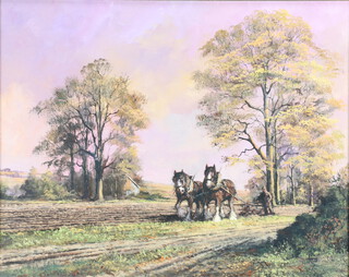 Alan King, oil on canvas signed, "Evening Ploughing" with certificate 39cm x 49cm 
