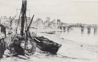 Charles John Watson (1846-1927) etching, "The Thames at Chelsea" 19cm x 29cm 