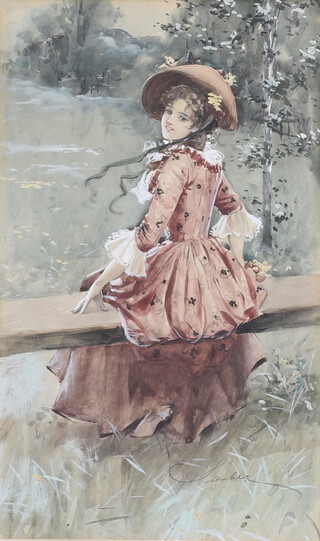 Robert Sauber (1868-1936), watercolour signed, "A Fair Young Maiden" 36cm x 21cm 