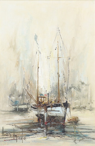 Ben Maile (1922-2017), oil on canvas signed, moored fishing boats 75cm x 50cm 