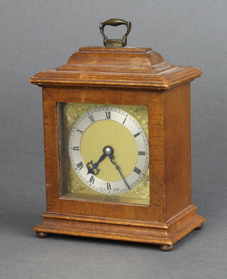 Mercer, a miniature Queen Anne style timepiece with gilt dial, silvered chapter ring and Roman numerals contained in a mahogany finished case 14cm h x 9.5cm w x 6cm d 