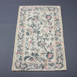 A white ground Kashmiri floral stitched panel 136cm x 84cm 