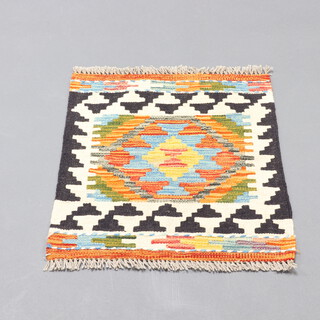 A white, turquoise and tan ground Chobi Kilim slip rug 51cm x 48cm 