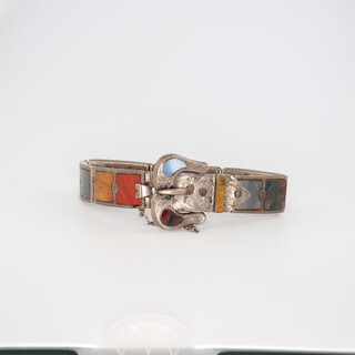 A Victorian white metal Scottish hardstone bracelet 