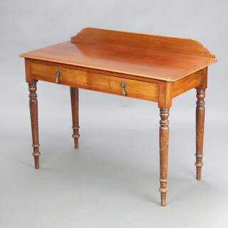 A Victorian mahogany side table/wash stand with raised back, fitted drawers, raised on turned supports 83cm x 97cm 