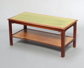 A Georgian style mahogany 2 tier coffee table with inset leather surfaces 47cm h x 102cm w x 49cm d 
