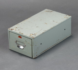 A Veteran Series industrial grey painted metal table top card index filing chest 15cm h x 21cm w x 40cm d 