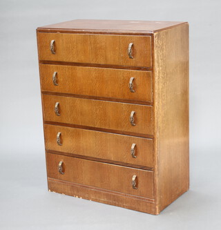 An oak chest of 5 drawers 110cm h x 83cm w x 45cm d (contact and water marks) 