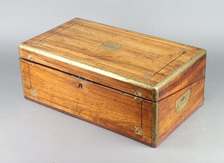 A Victorian camphor and brass inlaid and brass banded writing slope 19cm h x 49cm w x 28cm d  