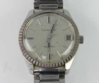 A gentleman's steel cased Eterna Matic Kontiki calendar wristwatch contained in a steel case with original bracelet  