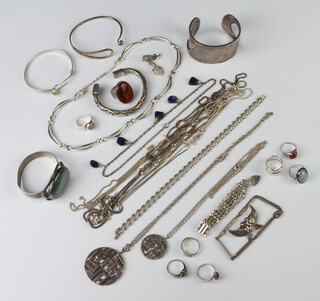 A 925 standard bangle and minor silver jewellery, gross weight 470 grams 