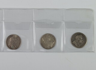 A William III first bust Exeter mint shilling 1698, a Queen Anne 1711 and a George I South Seas Company 1723 