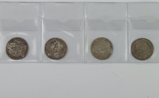 A George III roses and plume shilling 1734, ditto with roses 1739 and 1743 and a "lima" 1745 