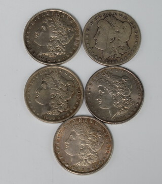 Five American dollars 1879, 1882, 1884, 1884 and 1890 