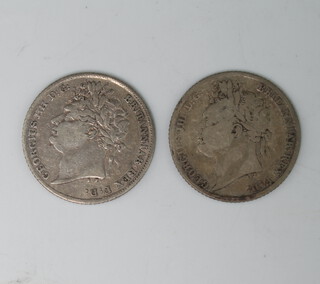 A George IV sixpence with garnished shield 1821, a ditto 1824