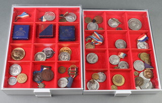 A quantity of commemorative school medallions etc 