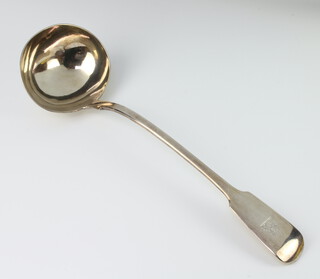 A Victorian silver fiddle pattern ladle with engraved monogram London 1846, 248 grams 