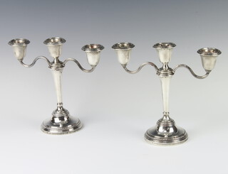 A pair of silver 3 light candelabra Birmingham 1967 by Elkington & Co, 26cm 