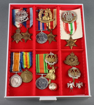 Three First World War medals to different recipients together with 5 Second World War ditto and a quantity of badges 