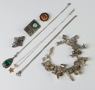 A silver charm bracelet and minor jewellery