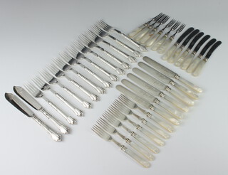 A quantity of mother of pearl mounted silver plated cutlery etc 
