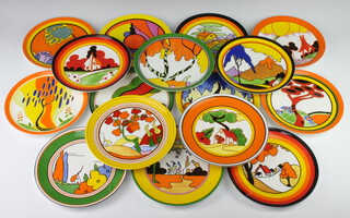 A set of 16 Wedgwood, Clarice Cliff limited edition Bizarre plates - Bridgewater, Farmhouse, Windbells, Orange House, Garden Blue, Monsoon, Sunday, Summerhouse, Orange Roof Cottage, House and Bridge, Honolulu, Red Tree, Tulip, Poplar, Fantasque Mountain and Red Roofs, all 20cm, with polystyrene boxes   