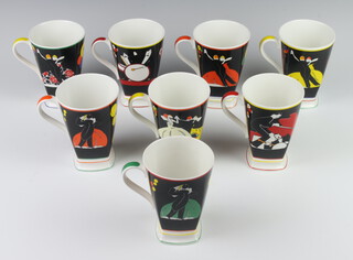 A set of 8 Wedgwood, Clarice Cliff limited edition of 4999 Age of Jazz mugs - Charleston, Fascinating Rhythm, Strike Up The Band, Putting on the Ritz, High Society, On the Town, Cheek to Cheek and Shall We Dance all 12cm, boxed 