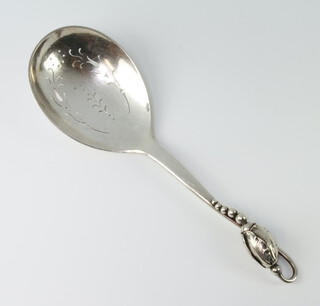A Danish silver sifter spoon with fruit handle 22cm, 96 grams 