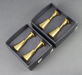 Dansk Design, two pairs of brass candlesticks of waisted form the base marked Dansk Design Denmark IH2 8cm x 2cm, boxed  