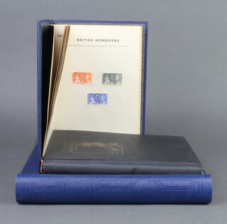 A Stanley Gibbons George VI Coronation album of used commonwealth stamps, The Wanderer album of world stamps including GB Victorian and later, penny red, penny black, tuppenny blue, a Tonga envelope franked Tin Can Mail, a blue album of mint George VI commonwealth stamps - Aiden, Ascension, Australia, British Bechuanaland, Burma, Cyprus, Kenya, Uganda, Montserrat, 
