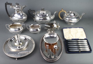 A silver plated demi-fluted 4 piece tea and coffee set and minor plated wares 
