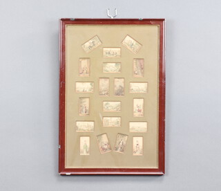 George Baxter, a set of twenty studies (framed as one) of figures at pursuits, Crystal Palace, Osborne House, etc, each 2.5cm x 4.5cm 