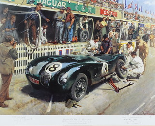 Terence Tenison Cuneo (1907-1996), coloured print "Jaguar Pit Stop Le Mans 1953" signed in pencil no.174 of 850, 48cm x 60cm  