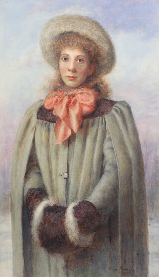 George MacKenzie 1892, watercolour signed and dated, study of a girl in a winter landscape 59cm x 34cm 