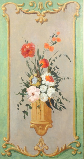 Trompe L'oeil, oil on canvas unsigned, study of flowers in a wall plinth 83cm x 54cm 