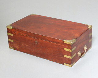 A 19th Century mahogany and brass banded writing slope with hinged lid, fitted a secret drawer 17cm h x 50cm w x 28cm d 