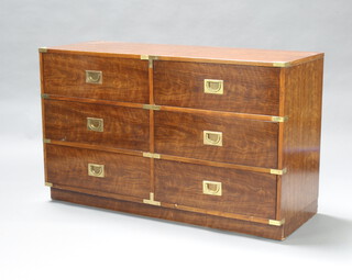Drexel, a 20th Century mahogany military style chest of 6 short drawers with brass countersunk handles 75cm h x 123cm w x 46cm d 