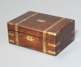 A Victorian rosewood and brass banded trinket box with hinged lid 15cm x 34cm x 35cm 