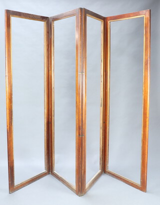 A Victorian mahogany 4 fold screen 216cm h x 81cm when closed x 324cm when open 
