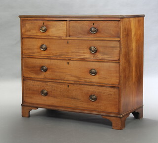 A Georgian bleached mahogany chest of 2 short and 3 long drawers with replacement oval plate drop handles, raised on bracket feet 103cm h x 111cm w x 53cm d 