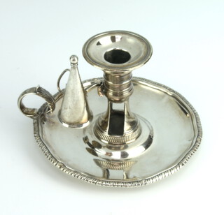 An Irish George III silver chamberstick with pie crust rim and acanthus scroll handle Dublin 1801, Gustavus Byrne 360 grams 
