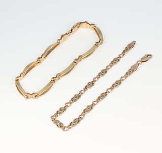 A 9ct yellow gold bracelet, a flat link ditto 9.8 grams