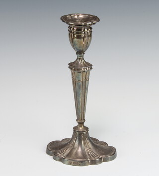 An Adam style tapered silver candlestick London 1969, 21cm 