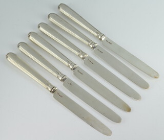 Six George III silver dessert knives with beaded handles London 1810, maker MB, engraved monogram M 