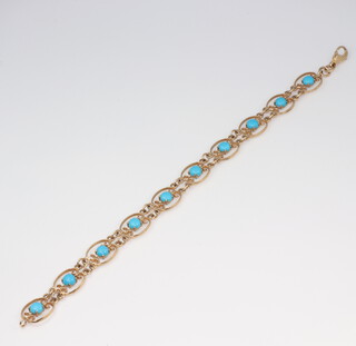 A 9ct yellow gold turquoise set bracelet 18cm, 7.6 grams