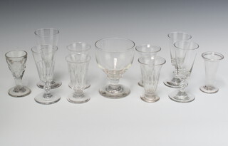 A 19th Century Georgian rummer 13cm, ditto shot glass, a set of 4 flared neck glasses and 5 others
